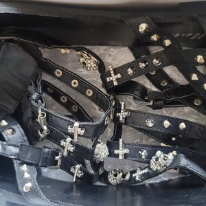 Edgy Black Strappy Sandals with Silver Accents